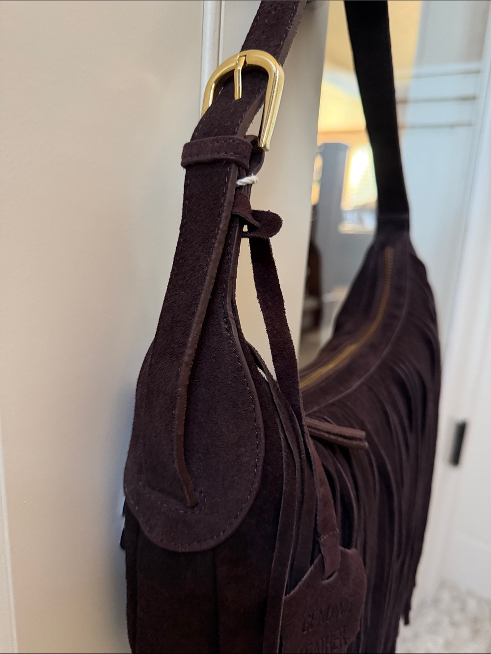 Haute Hippie Dark Brown Suede Fringe Shoulder Hobo Bag Boho Festival Western - Picture 4 of 8